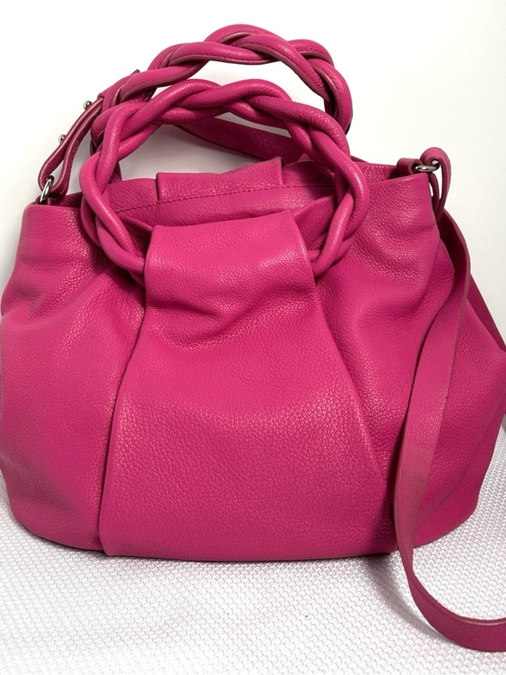 Vince Camuto Hot Pink Shoulder Bag Two Handles Soft Leather Magnet Closure Purse